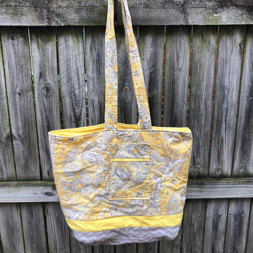 Hand Sewn Yellow and Grey Paisley Tote